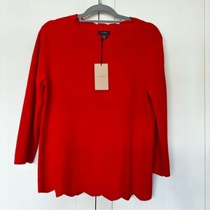 Halogen Scallop Trim Long Sleeve Sweater Red Fiery Size XL NWT Classic Preppy